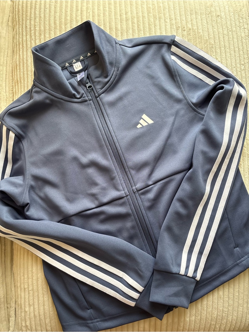 adidas women’s Slate Blue Track Jacket with White Stripes